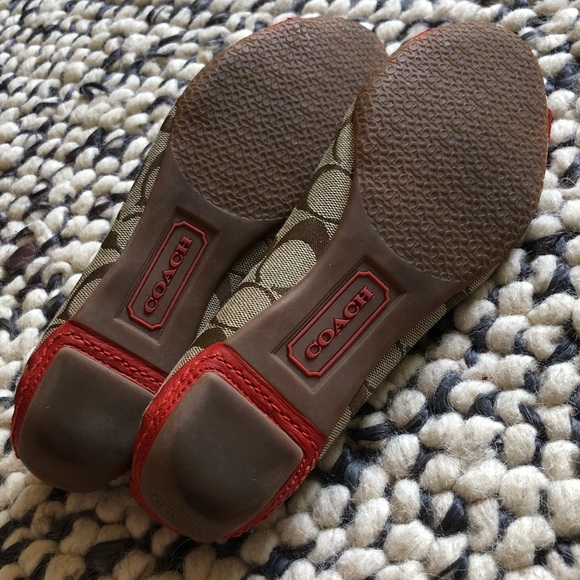 Coach Tan Canvas with Burnt Orange Leather Flats - Picture 5 of 7